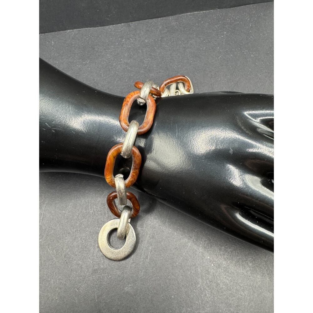 Vintage Carolee Silver Tone & Chocolate Bakelite Toggle Link Chain Bracelet